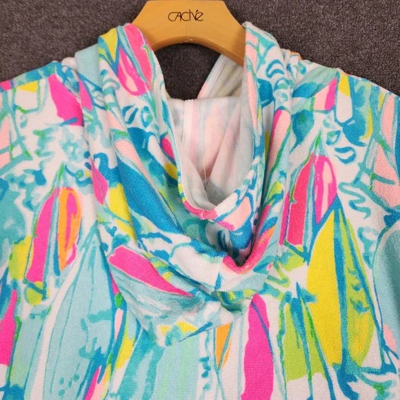 Lilly Pulitzer Lyra Coverup XL Beach and Bae Sailboat Hooded Terry Poncho 25659 - Picture 6 of 9